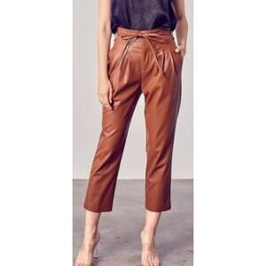 Do+Be Size Small Faux Leather High Waisted Paperbag Pants Brown Tie Waist